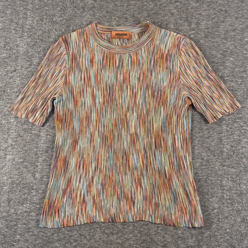 Missoni Sweater Womens Small Multicolor Stripe Knit Short Sleeve Pullover Italy